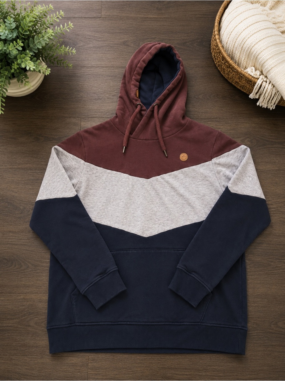 Indigo Men's Colorblock Hooded Sweatshirt - Maroon, Heather Gray & Navy